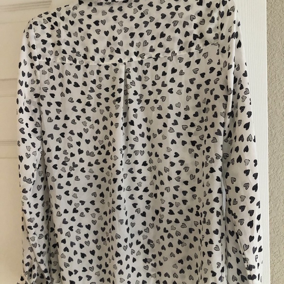 Long Sleeve button down blouse with hearts pattern. - Picture 2 of 2